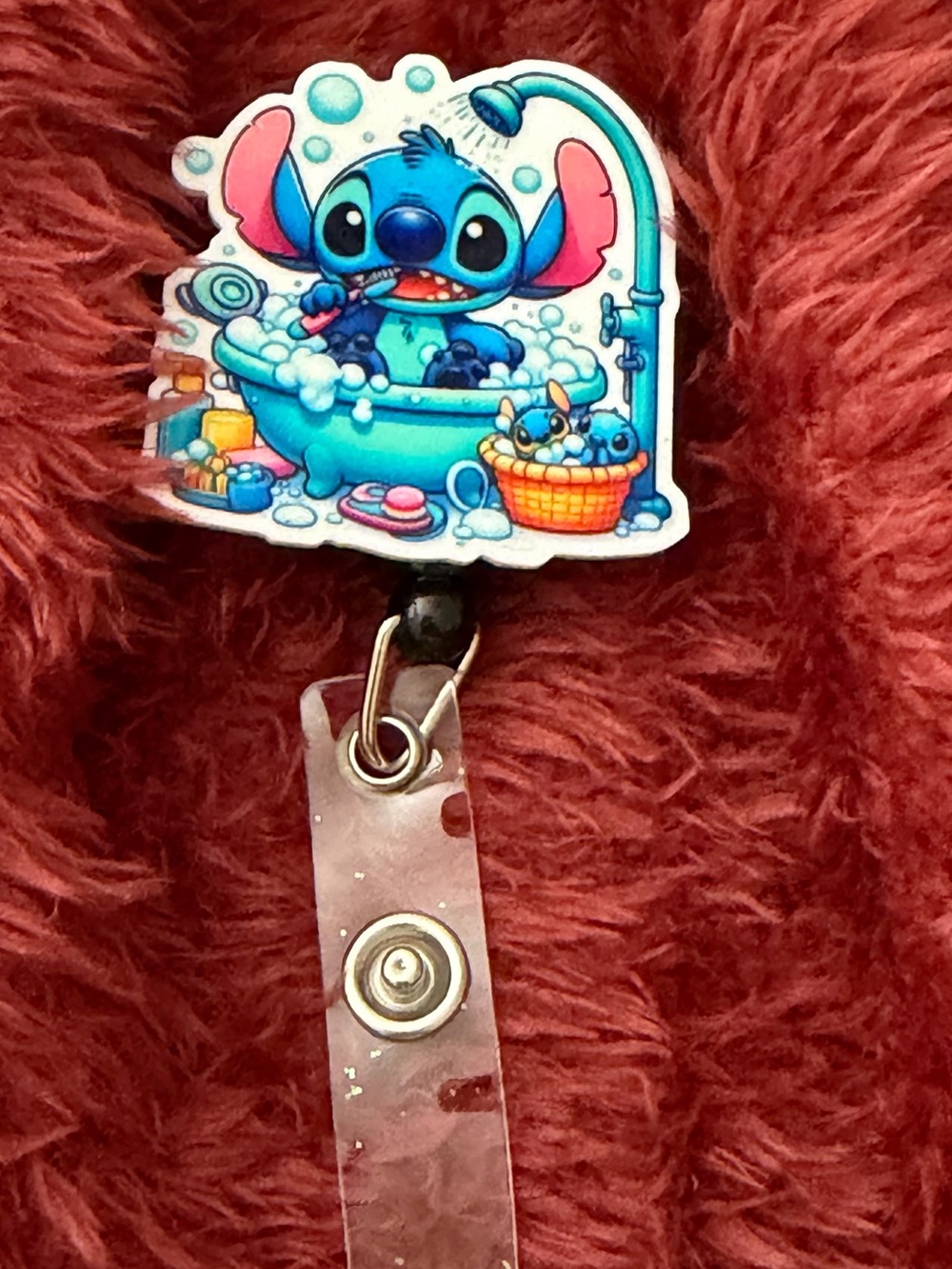 Blue Cartoon Bathing Stitch Badge Reel